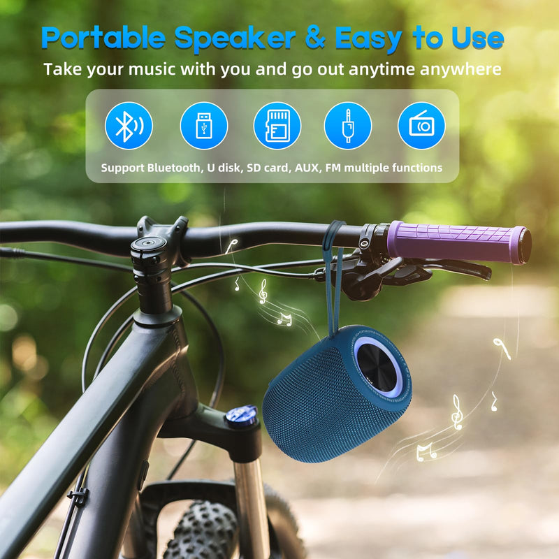 Portable Bluetooth Speaker, BT5.3 Wireless Speaker 20W Bass Diaphragms with Multi LED Light Dynamic Modes, IPX6 Waterproof 16H Playtime supports FM Mode, TF, USB for Home, Cycling, Outdoor, Beach Blue