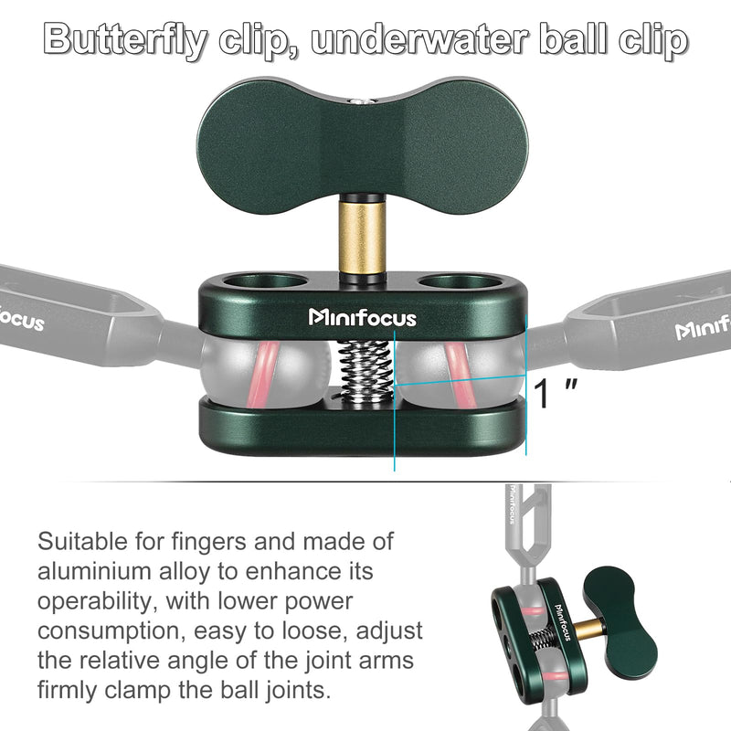 [AUSTRALIA] - Aluminum 1" Ball Clamp Mount, Double Socket Arm, 360° Spring Clip Adapter Bracket Holder for Underwater Diving Photography System, Compatible with B Size 1" Ball Components for RAM 1 Packs Dark Green 