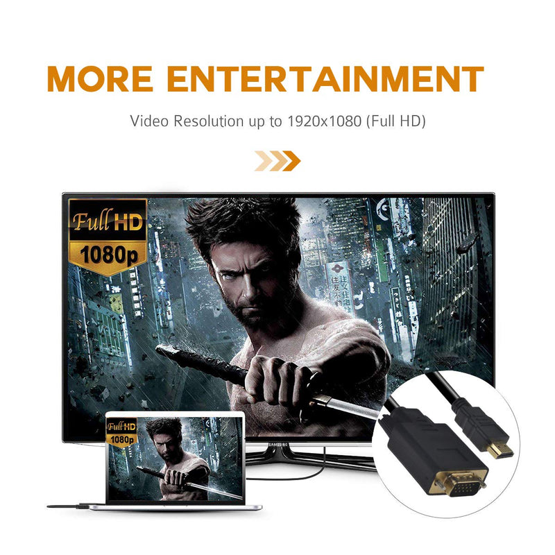 PeoTRIOL HDMI to VGA Cable, 1080P HDMI Male to VGA Male M/M Video Converter Cord VGA Adapter Compatible w/ HDMI Desktop, Laptop, DVD to 15 Pin D-SUB VGA HDTV Monitor Projector - 6Feet 6 Feet