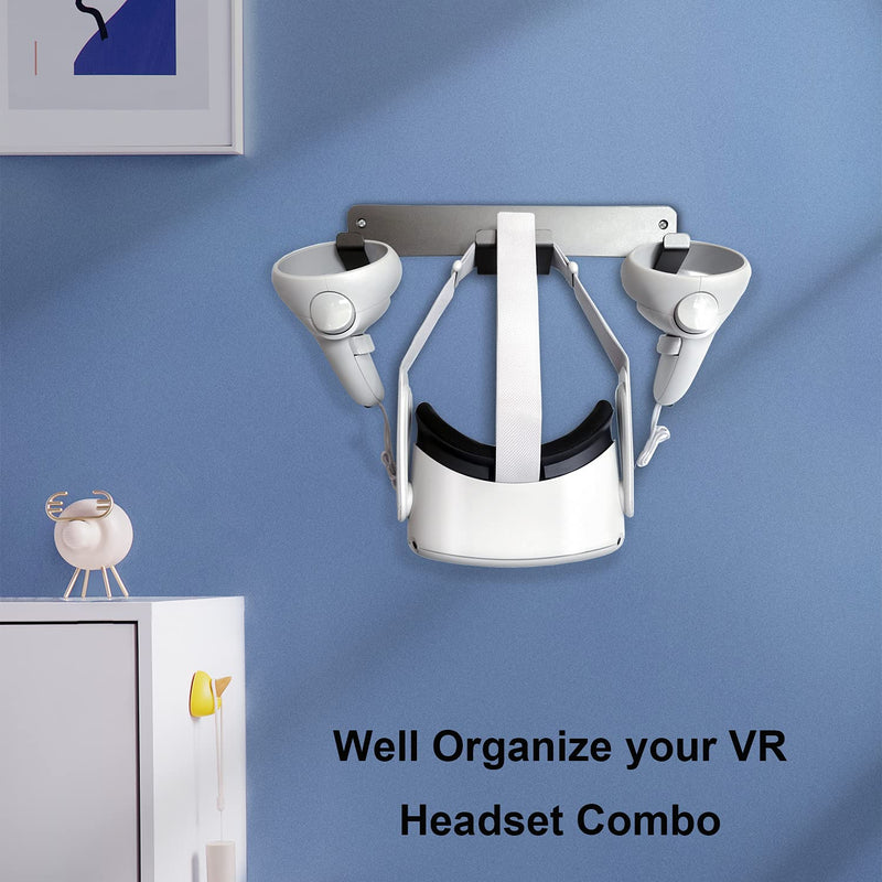 VR Wall Mount Fits for Oculus Quest/Quest 2/Rift/Rift S VR Headsets, Universal Fit Elegant VR Gaming Headsts Storage Hanger,Controller Stand Hook for Valve Index, HTC VIVA,HP Reverb G2 Gray