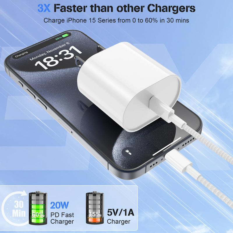 Fast Charging for i Phone 15 Pro Max Charger 2Pack, 20W Type C Fast Charger Block with 6FT Long USB C to USB-C Cable Compatible with iPhone 15/15 Pro/15 Plus/for iPad Pro 13/12.9/11/Pad10th/Mini 6FT+6FT Pink