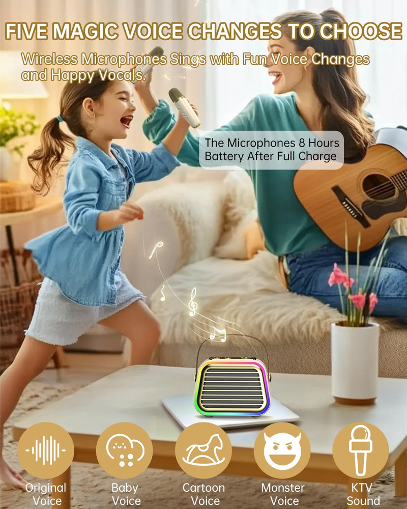 [AUSTRALIA] - Karaoke Machine for Kids,Portable Bluetooth Mini Karaoke Machine with 2 Wireless Microphones,Five Dynamic LED and Funny Sound for Home Party,Christmas Brithday Ideal Gifts 2-mic 