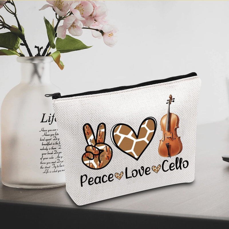 JXGZSO Musician Gift Cello Instrument Makeup Bag Peace Love Cello Toiletry Bag With Zipper Cello Lover Gift