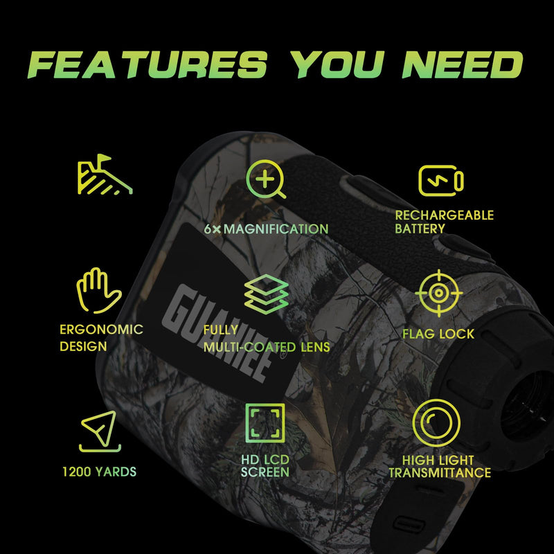 [AUSTRALIA] - Golf Range Finder Laser Range Finder with Rechargeable Battery, 600/1000YDS, 6X Magnification, Flag-Lock, Slope, Lightweight, for Hunting 1000Y Camo 