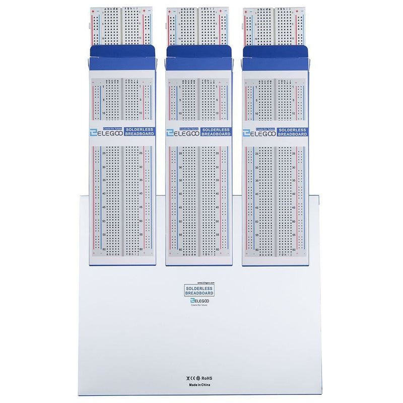 ELEGOO 3 Breadboard 830 Pin Solderless Prototype PCB Board Kit for Arduino Proto Shield Distribution Connection Blocks