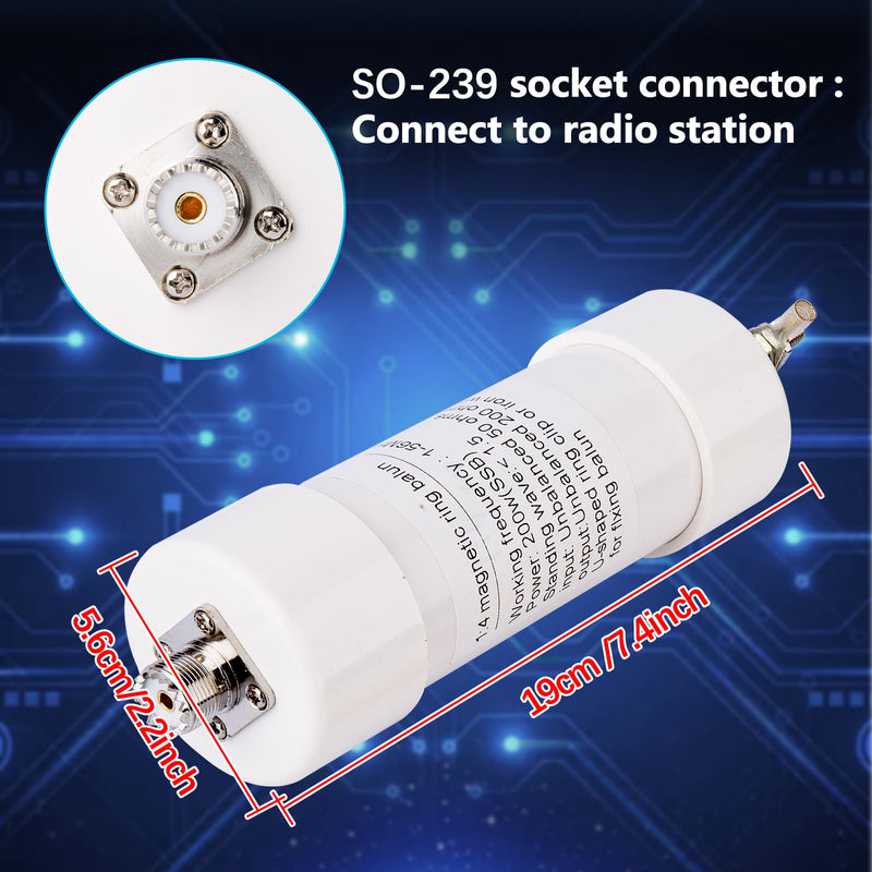 [AUSTRALIA] - 1:4 Balun Antenna 1-56MHz 200W HF Balun DIY Waterproof 50Ω‑200Ω for Winton Shortwave Antenna HAM Radio white 1:4 
