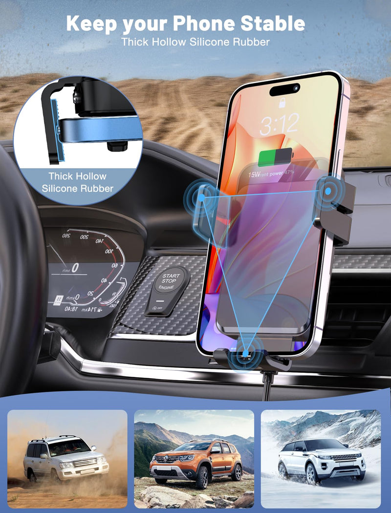 Wireless Car Charger, MOKPR Auto-Clamping Car Mount 15W/10W/7.5W Fast Charging Air Vent Car Phone Mount Compatible with iPhone 15/14/13/13 Pro/12 Pro Max/12 pro/12/11/10 Series, Samsung Galaxy Series | Car Phone Holder Compatible for iPhone 17/16/15/14...