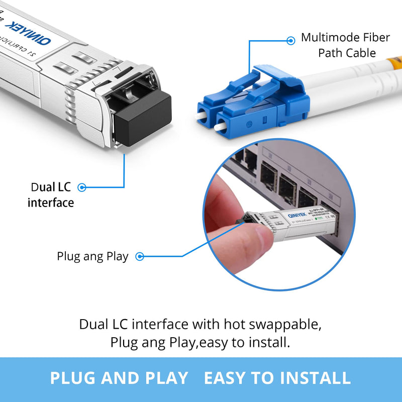 4Pack 10Gbase-SR SFP+ LC Transceiver, 10G Multimode SFP Module 850nm, up to 300 Meters, for Cisco SFP-10G-SR, Ubiquiti UniFi UF-MM-10G, Meraki MA-SFP-10GB-SR, Mikrotik, TP-Link and More x4