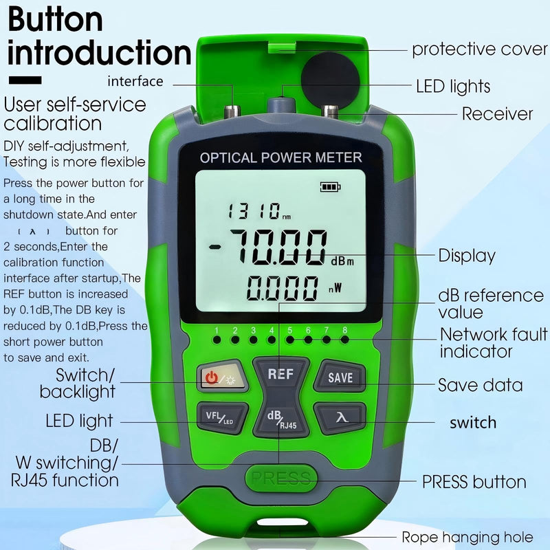 [AUSTRALIA] - Dry Cell A-M70 OPM Portable Fiber Optic Power Meter Integrated Machine 50 (FC/SC/ST) & RJ45 Network Test Portable Fiber Optic Tester ‑70 to +10 1pc FC to LC Adapter 