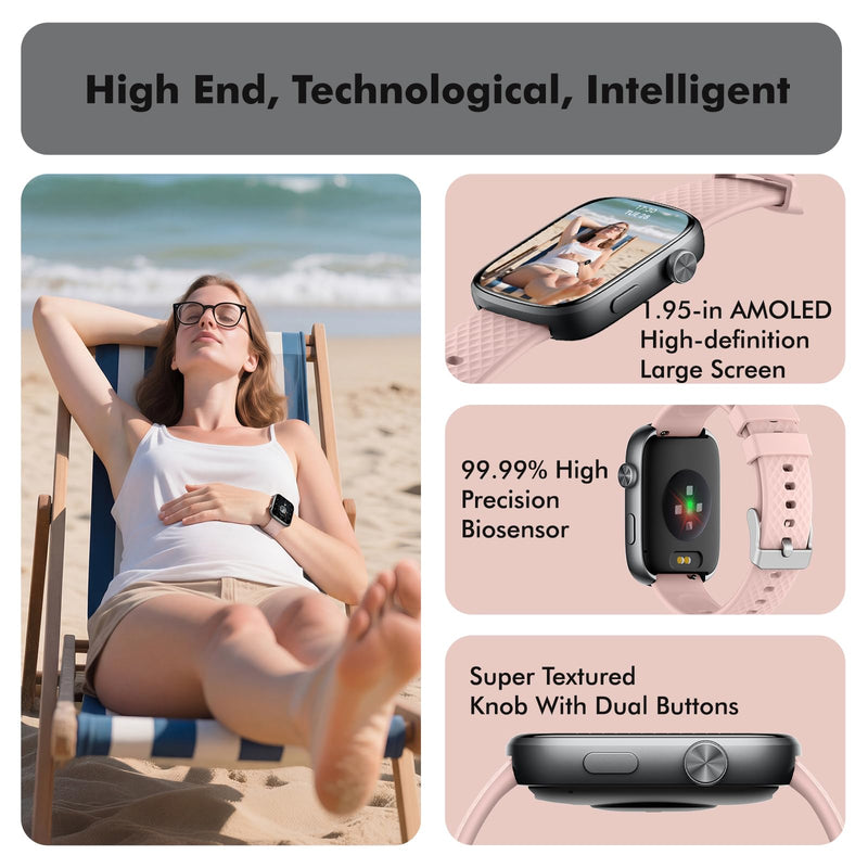 YMS Smart Watch for Women Men - (Answer/Make Calls) Compatible with iOS/Android Phones,3ATM Waterproof,Heart,Rate,Sleep,Pressure,Steps Monitor,100+ Sports Trackers (Black and Pink) Black and Pink