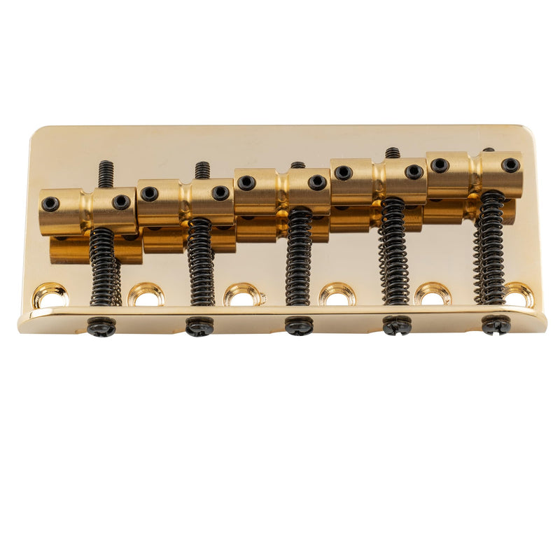 Musiclily Pro 18mm String Spacing Classic Standard Top-loading 5-String Bass Bridge with Brass Saddle Steel Plate, Gold