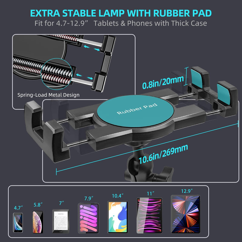 Aluminum Heavy Duty Drill Base Tablet Holder Car Mount Dashboard, 360° Adjustable 2-Stage Stand for 4.7-12.9" iPad Pro/Air/Mini/Samsung Galaxy Tab, for Car Truck Wall Desk Commercial Vehicle