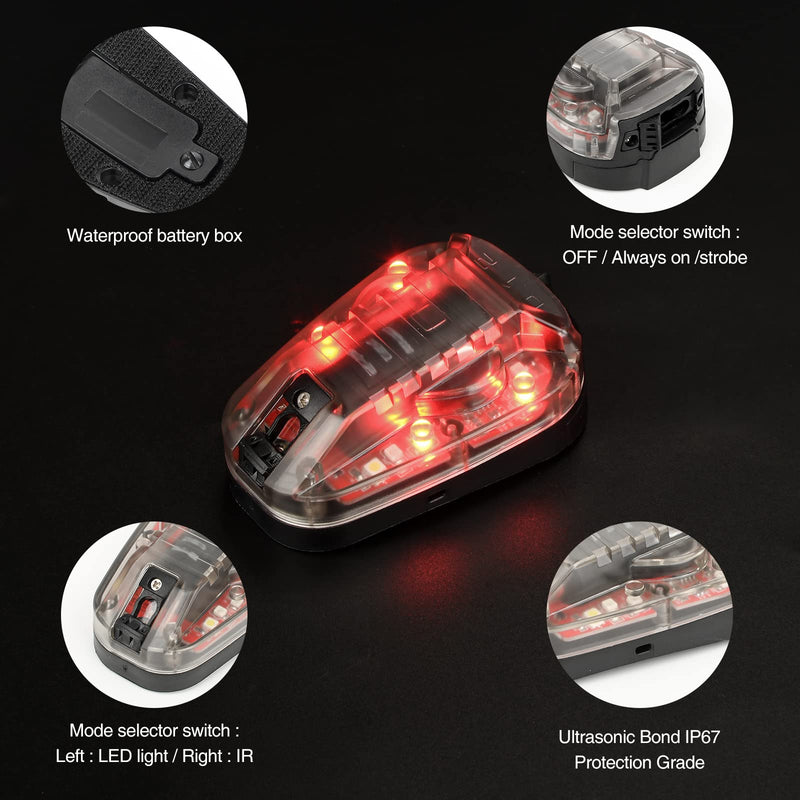 [AUSTRALIA] - NOBUHIRO Tactical Helmet Signal Light Optional 4 Modes with Visible LED + IR Constant-on/Strobe, Waterproof Ladybird Survival Identification Lamp for Outdoor Sports BK-RED 