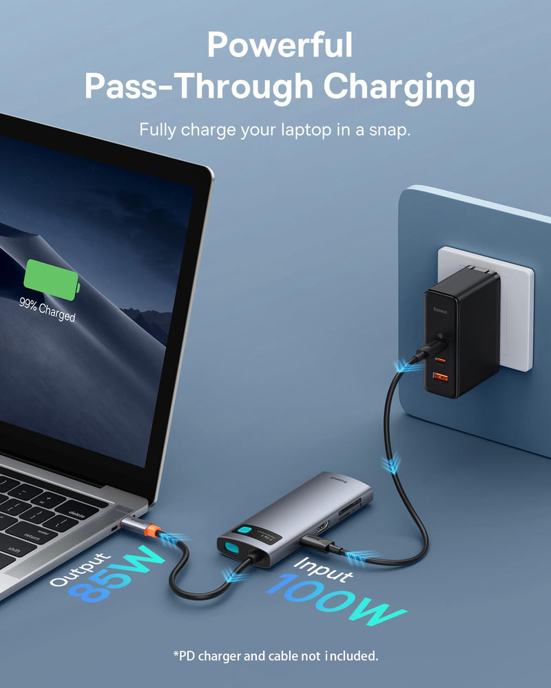 Baseus USB C Hub, 4K@60Hz HDMI USB C Docking Station, 7 in 1 USB Hub with 3 USB-A 5Gbps, PD 100W, TF/SD Card Reader, USB C Adapter Compatible for iPhone 15/Mac/Dell/Acer/HP/ASUS/Steam Deck/Rog Ally