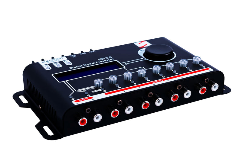 SSP 2.8 Digital Crossover and Equalizer 2 Channel Inputs and 8 Channel Outputs Full Digital Signal Processor DSP Sequencer 15 Band Graphic Equalization 12 Presets