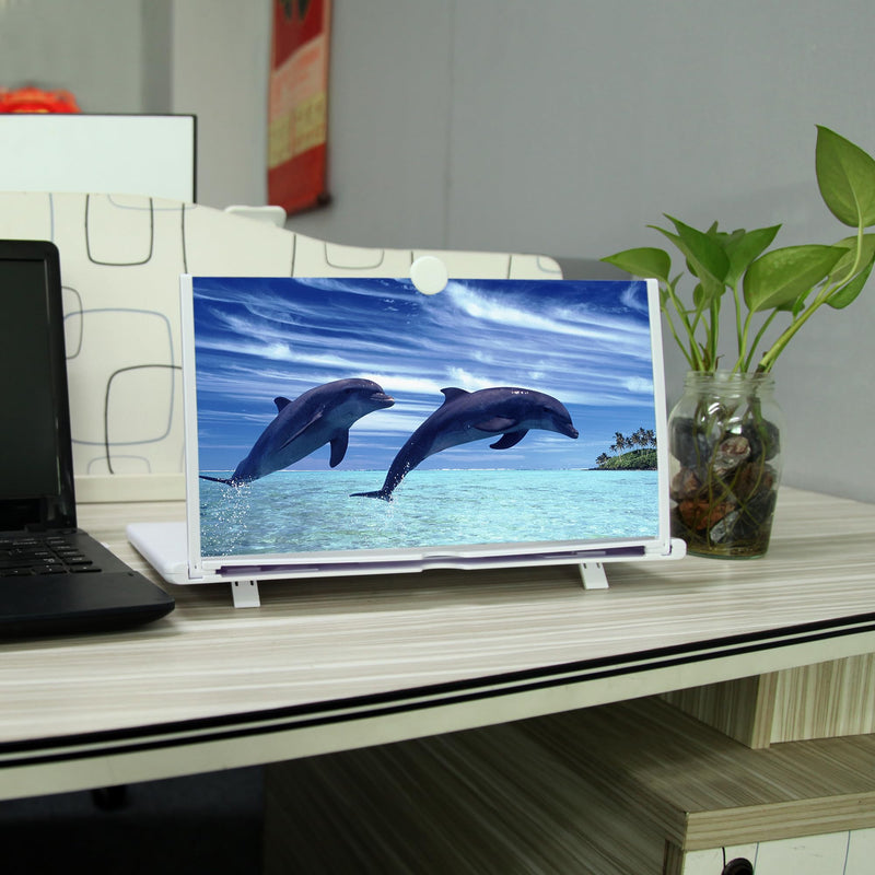 12" Mobile Phone Screen Magnifier，3D HD Mobile Phone Magnifier Projector Screen for Movies, Videos, Foldable Phone Stand with Screen Amplifier，Supports All Smartphones (White, 12 inches) White