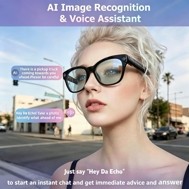 AI Smart Glasses with Camera, 8MP 4K Video Recording, Black | 8MP 4K Camera with EIS, AI Real-Time Translation, UV400 Photochromic, IP65, Bluetooth 5.4 Open-Ear Audio, 42g Ultra-Light