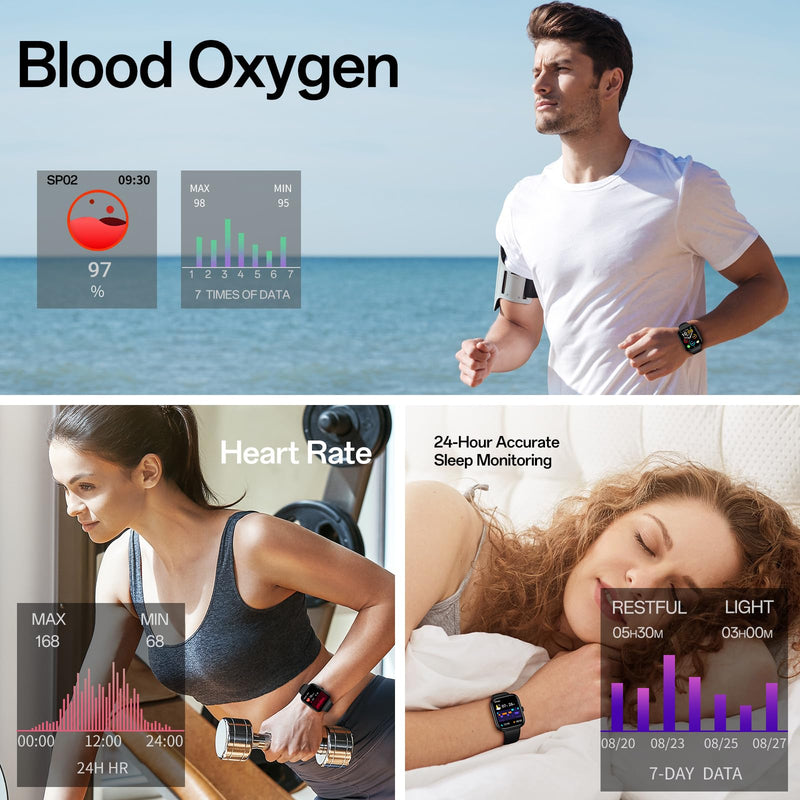 MFVLP Smart Watch for Men Women, 1.83" HD Touchscreen Fitness Watch with Bluetooth Call&Message Notifications, 110+Sport Modes, 24/7 Heart Rate/Sleep Monitor, IP68 Waterproof for Android iOS