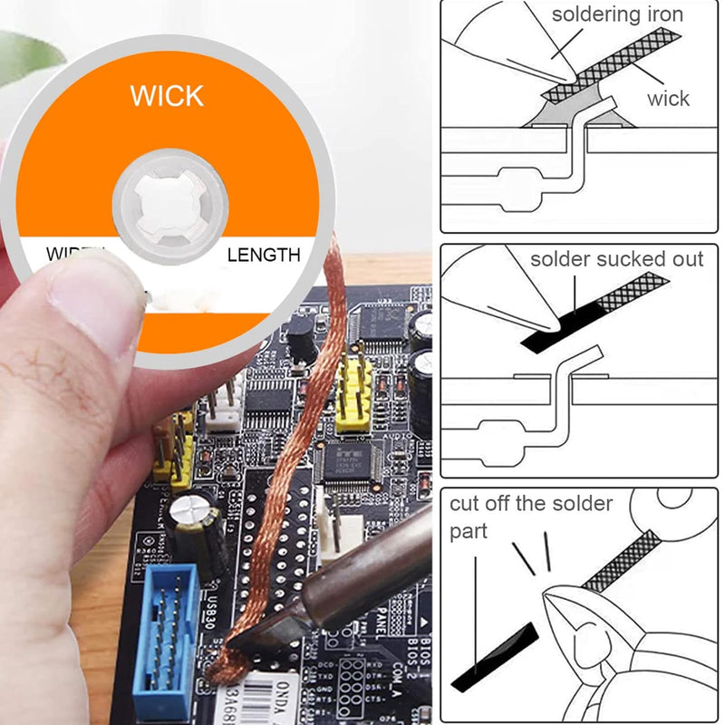 Pack of 3 Desoldering Braids - Copper Desoldering Wire (2.5 mm x 3 m, 3.0 mm x 3 m, 3.5 mm x 3 m) | Ideal for Desoldering and Removing Solder at Solder Points | High Thermal Conductivity Soldering