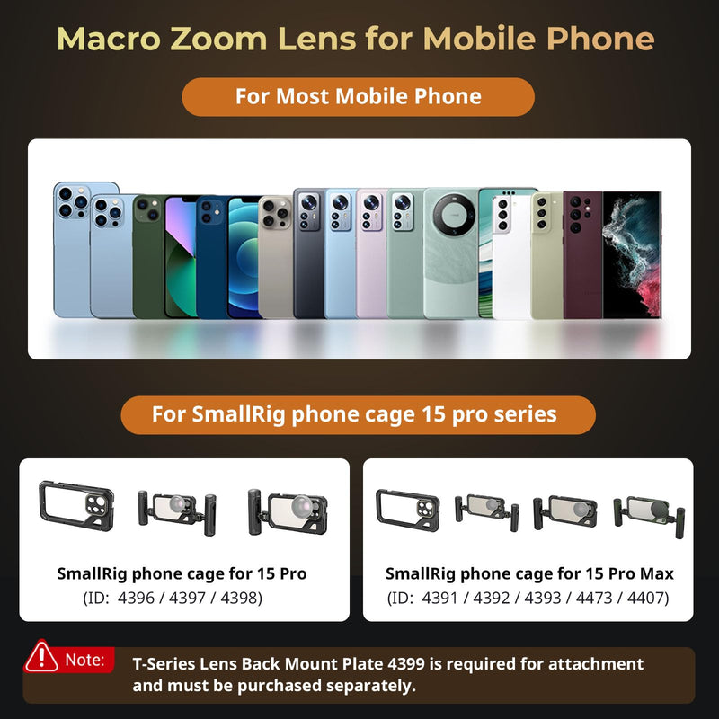 [AUSTRALIA] - SMALLRIG 75mm HD Master Macro Lens, T-Mount Lens for iPhone, for Samsung, for Huawei, for Xiaomi, Macro Photography Phone Camera Lens Attachment - 4588 