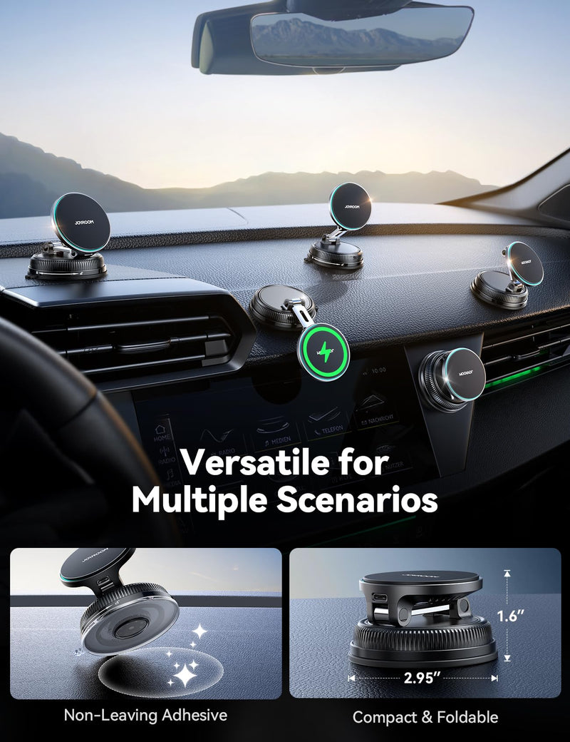 JOYROOM 15W Magsafe Car Mount Charger, iPhone Faster Charging Wireless Car Charger, 80+LBS Strong Suction Magnetic Phone Holder for Car, Stable Metal Support Arm for iPhone 17 Pro Max 16 15 14 13 | 80+LBS Strong Suction Magnetic Phone Holder for Car, S...