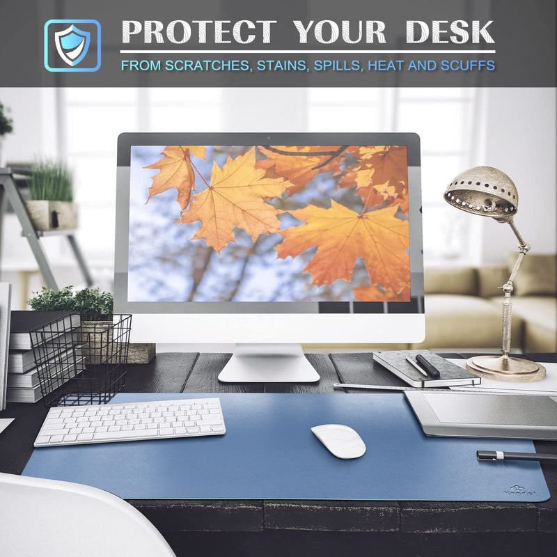 K KNODEL Desk Mat, Mouse Pad, Desk Pad, Waterproof Desk Mat for Desktop, Leather Desk Pad for Keyboard and Mouse, Desk Pad Protector for Office and Home (Lake Blue, 35.4" x 17") Lake Blue 35.4" x 17"