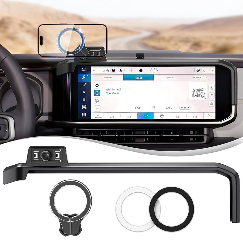 Magnetic Phone Mount Holder for Jeep Wrangler JL/4xe & Gladiator JT 2024 2025 2026, 12.3 Inch Clip-On, No Block Screen for Landscape, Sturdy for Off-Road, Cell Car Holder for MagSafe iPhone & Samsung