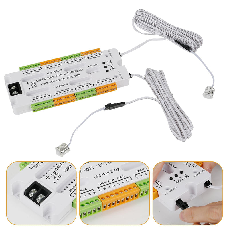 XLSBZ LED Stair Lighting Controller with Motion Sensor, 5 Modes, 32 Levels, Stair Light Control, LED Stair Light Controller