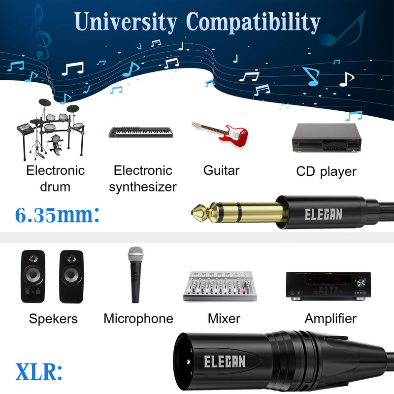 Elecan 6.35mm (1/4 Inch) TRS to XLR Cable 50 Ft Male to Male-Balanced Shielded 3 Pin XLR to 1/4 Quarter inch Cord, Profesional/HiFi Stereo Guitar Cable with 6.35 mm to 3.5 mm Aadpter+Ties 50FT 6.35mm to XLR Male