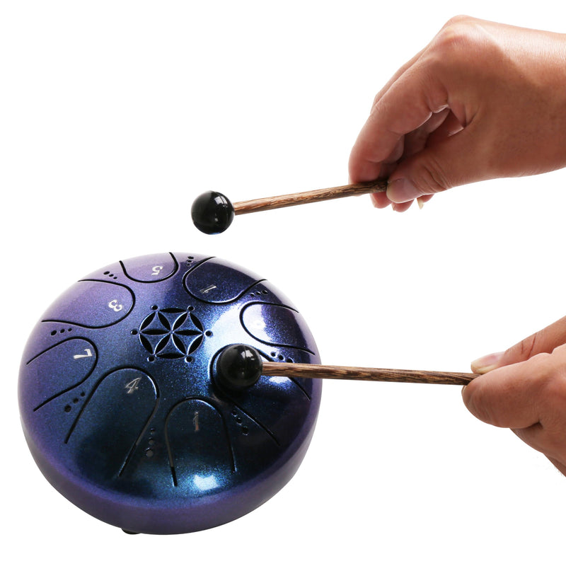 Rayzm Titanium Steel Tongue Drum with a Carry Bag, 5 Inches (13cm) 8 Notes Diatonic Scale Handpan Tank Drum Kit, Portable C-Key Percussion Instrument. Blue