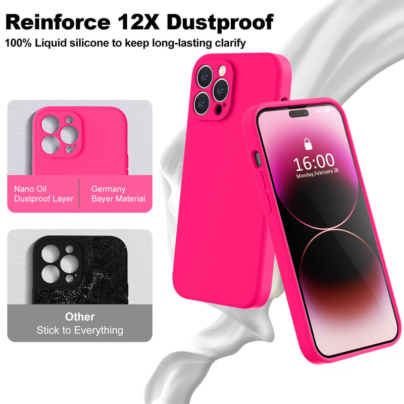 BossKiss Compatible with iPhone 14 Pro Max Case 6.7 inch, Premium Liquid Silicone Case [Velvety Touch] [2 Pcs 9H Tempered Glass Screen Protector], Camera All-Round Protection Case, Hot Pink iPhone 14 Pro Max 6.7inch