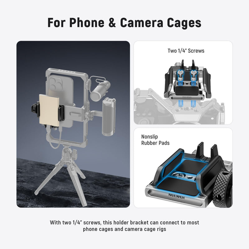 [AUSTRALIA] - NEEWER Universal SSD Holder Mount Bracket with Cold Shoe/Cable Clamp, 1.6"-2.6" for T5 T7 T9 SSD, Compatible with SmallRig Cage for BMPCC 4K 6K, 15 Pro/15 Pro Max Phone Cage, UA059 