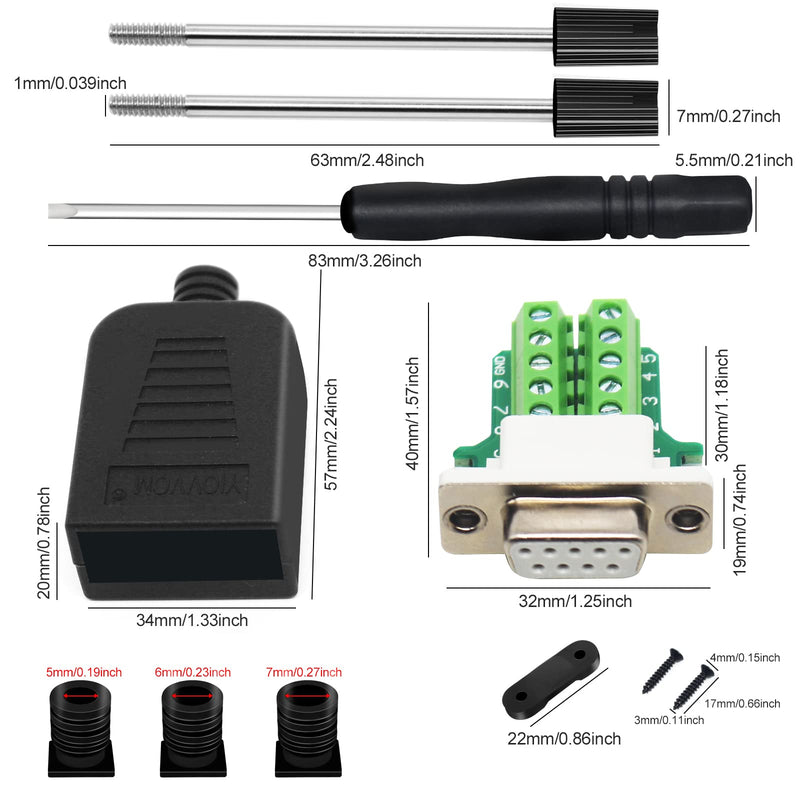 DB9 Breakout Connector ,DB9 Solderless RS232 D-SUB Female Serial Adapters 9-Pin Port White Adapter to Terminal Connector Signal Module with case Female Connector