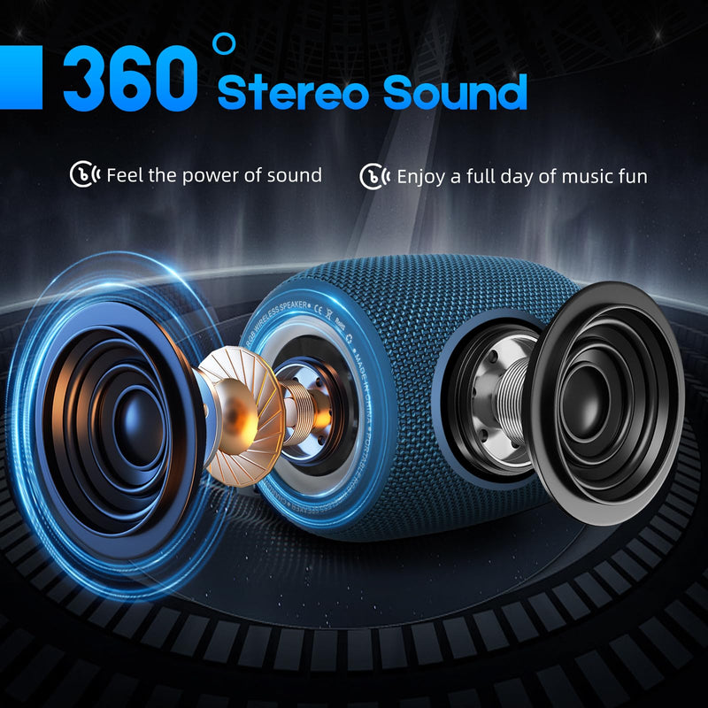 Portable Bluetooth Speaker, BT5.3 Wireless Speaker 20W Bass Diaphragms with Multi LED Light Dynamic Modes, IPX6 Waterproof 16H Playtime supports FM Mode, TF, USB for Home, Cycling, Outdoor, Beach Blue