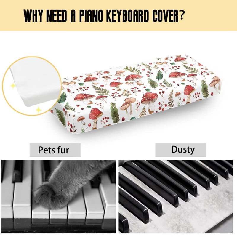 Piano Keyboard Cover 61 Keys,Keyboard Piano Accessories,Piano Keyboard Cover,Piano Cover,Keyboard Dust Cover,Chic Mushroom Print White Small Chic Mushroom Print White