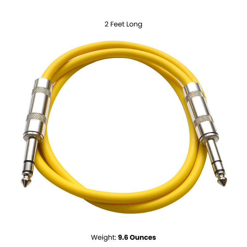 [AUSTRALIA] - Seismic Audio Speakers ¼” to ¼” TRS Patch Cables, 2 Foot Patch Cables, Pack of 6, Multi Color 