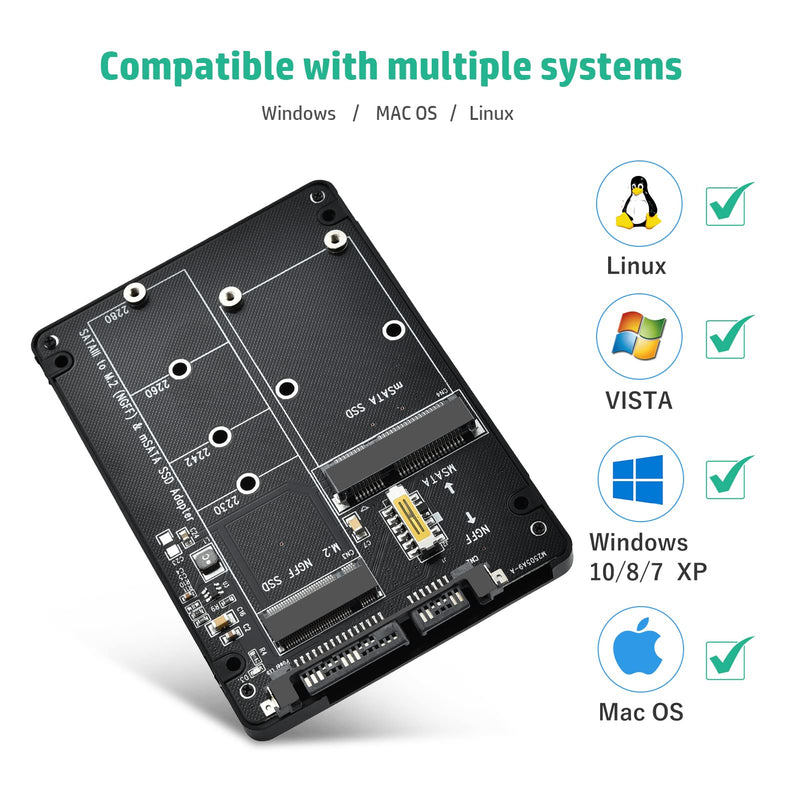 ELUTENG M.2 SATA to SATA Adapter (Not Support NVME/M.2 PCIE) MSATA and B Key/B&M Key M.2 NGFF SDD to 2.5" SATA III 2 in 1 Converter Supports MSATA/M.2 NGFF SSD Not for M Key M.2 NGFF/MSATA to SATA