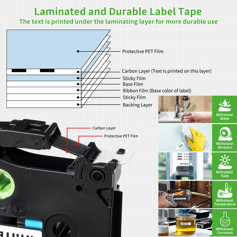 [AUSTRALIA] - Labelife 5-Pack TZe-221 Label Tape TZe TZ Tape 9mm 0.35 Laminated White Label Tape Replace for Brother P Touch 9mm Label Maker Tape TZe221 for Brother PT-D210 PT-D220 PT-D200 PT-H110 PT-D400 PT-D610BT 9mm 0.35 inch 