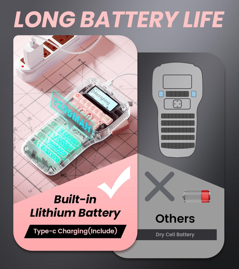 [AUSTRALIA] - Rechargeable Label Maker, Pink Label Maker with Keyboard, Handheld Label Maker Machine with Bluetooth Backlit Large Display LM1600, Portable Labeler for Home & Office Organization School 