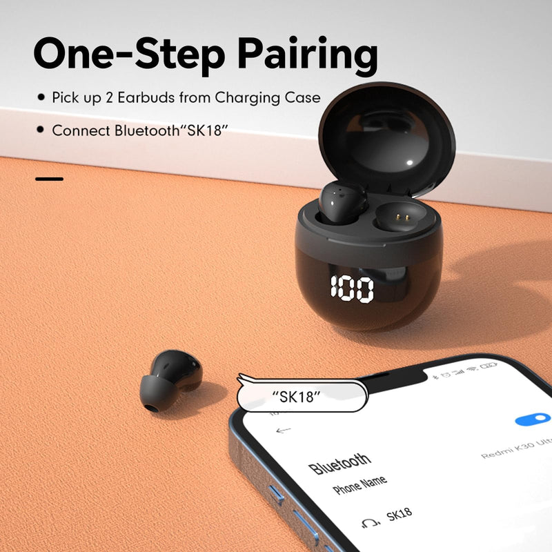Small Mini Invisible Earbuds Small Mini Headphones Wireless Bluetooth | Low Profile Micro Smallest Tiny Discreet Hidden Earbuds for Work, Invisible Sleep Earphone Ear Buds for Small Ear Canals Black