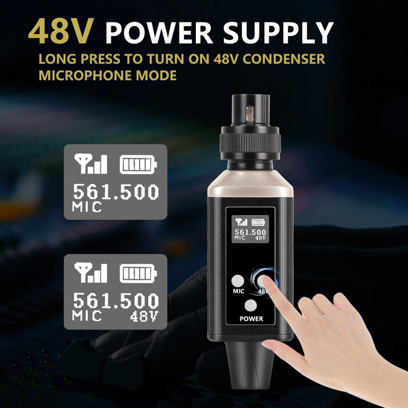 UHF Wireless XLR Transmitter and Receiver with Carry Case, Professional Wireless Microphone XLR Adapter for Dynamic & Condenser Mics and Audio Mixer Pa System, Rechargeable, 200ft Range.