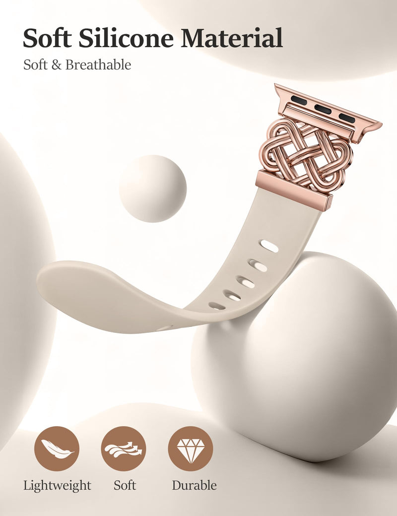 Minyee 2 Packs Band Compatible with Apple Watch Band Women 42/46/38/40/41/44/45/49mm, Celtic Knot Silicone Band & Adjustable Chain Strap Link Bracelet