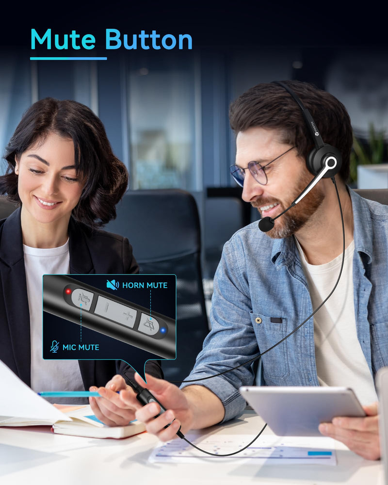 USB Headset with Microphone, Computer Headphones for PC Laptop, Wired Work Headset with Noise Canceling Microphone & In-line Control for Home Office, Teams Meetings, Online Class, Call Center, Zoom One ear - USB+3.5mm+USB-C