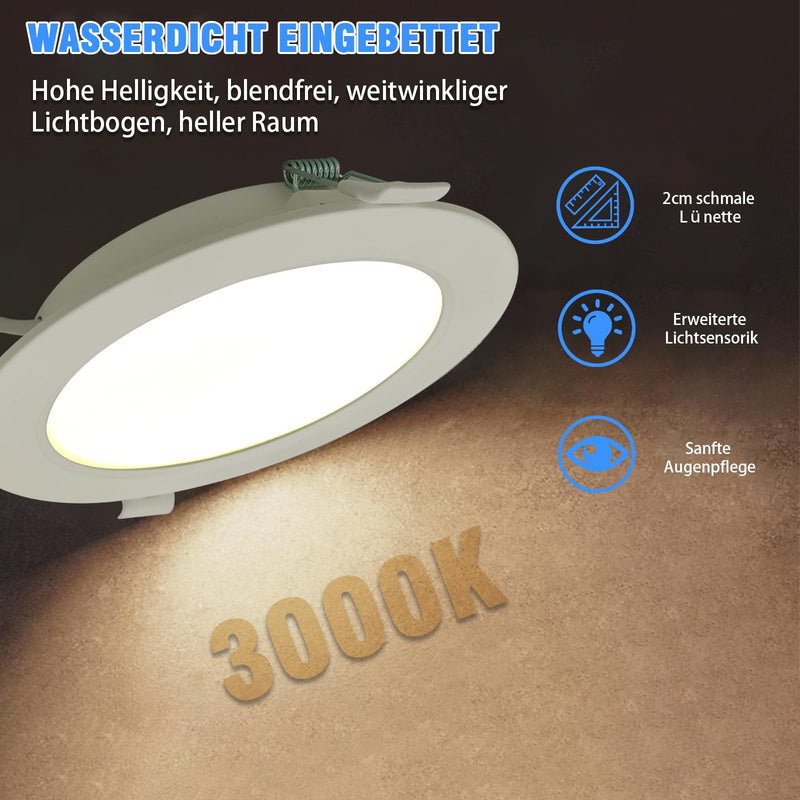 WeshLMPO LED Recessed Spotlights, 230 V, Flat Set of 6, 4 W Ceiling Spotlights, LED Spotlights, IP44 Ceiling Spotlights, LED Recessed Lights, 350 Lumens, Warm White, 3000 K, for Bedroom, Bathroom, 3000k Warm White 4W / 6er Set