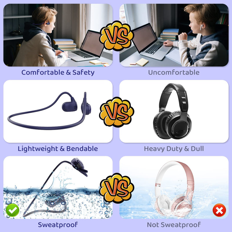 BANIGIPA Kids Headphones, Open Ear Headphones Comfortable for Teens Child Boys Girls, Wireless Bluetooth 5.3 Headset w/Mic for School/Tablet/Travel, 13g Ultra-Light, Protect Hearing, 10H Playtime Pink