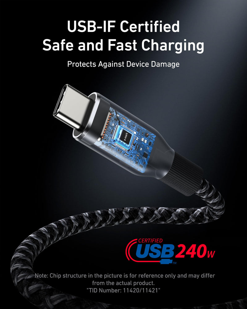 Anker Prime USB C to USB C Cable, 240W Fast Charging Cord, Upcycled-Braided Nylon with 100-Year Bend Durability for iPhone 17 Series, MacBook, Galaxy S24(1 FT) (Pack of 2)