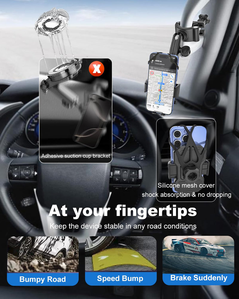 A Pillar Grab Handle Phone Mount for Car/Truck [Shockproof Metal Arm] Universal Phone Clip Phone Holders for Your Car, Truck, Pickup, SUV, Van, Excavator, Front Loader, Fit for iPhone 16 15