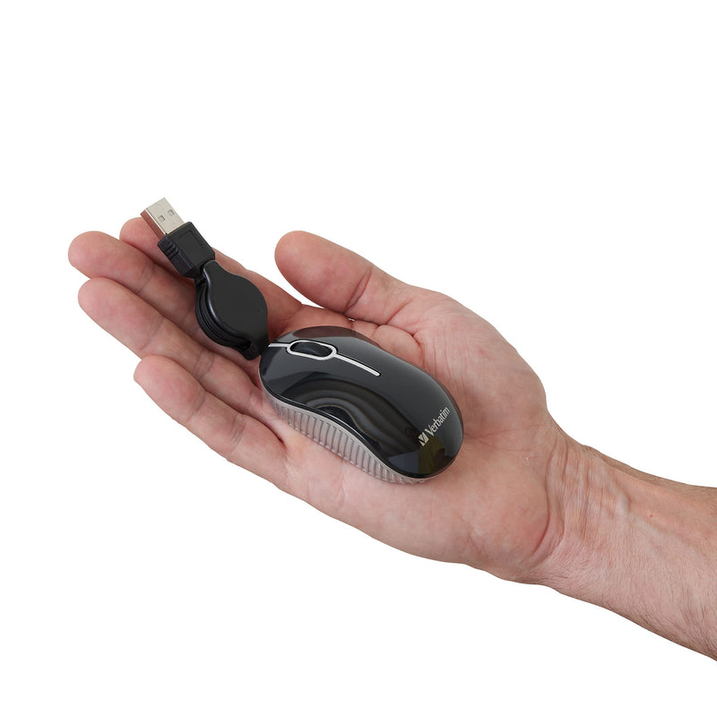 Verbatim USB Corded Mini Travel Optical Wired Mouse for Mac and PC - Commuter Series Blue