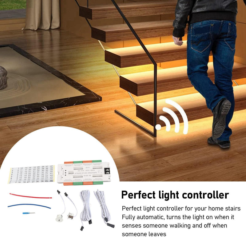 Bewinner 32 Channel LED Motion Sensor Stair Light Controller, Automatic Stair LED Controller, Speed, Brightness, Adjustable Light Level Lighting Control for