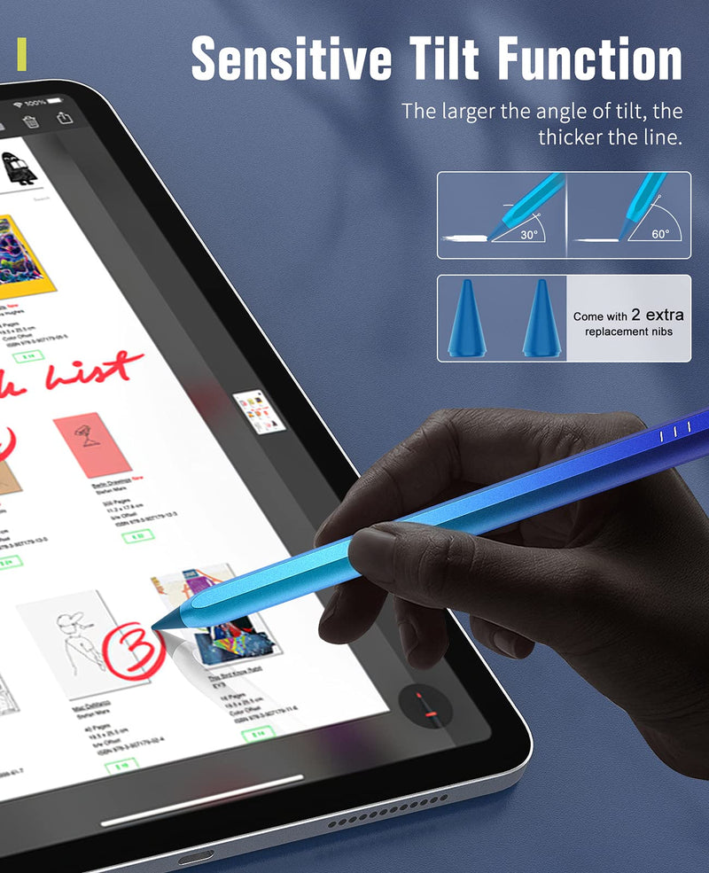TiMOVO Stylus Pen for Apple iPad Palm Rejection Active Digital Tilt Magnetic Stylus Pencil for iPad 9/8/7/6th Generation,iPad Pro 12.9/11,iPad Air 5/4/3,Mini 6/5,Gradient Blue Gradient Blue